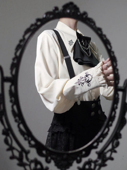 Embroidery Shirt Collar Fashion Apricot Ouji Pointed