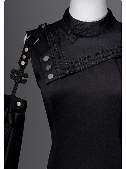 Gothic Lolita Dress & Short Pants Set - Asymmetrical with Detachable Sleeves - Unknown Star