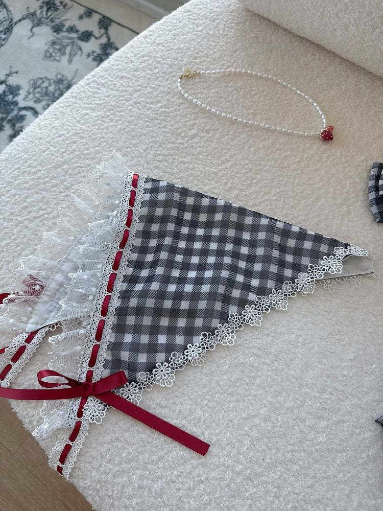 Rosa / Rot / Schwarz / Blau / Lila karierter Dreiecksschal