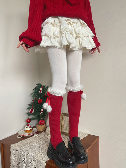 Decoration Curly Colors Fur with Socks 3 Calf Ruffle Pom-Pom