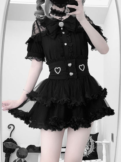 Blouse Kei Jirai White / Buttons with Black Heart