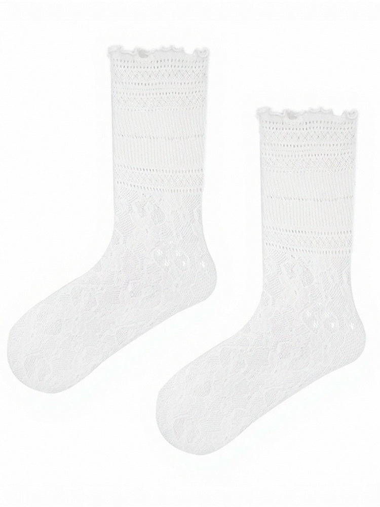 Lace Pattern Ruffle Calf Socks - ModaSwings