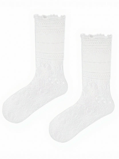 Lace Pattern Ruffle Calf Socks - ModaSwings