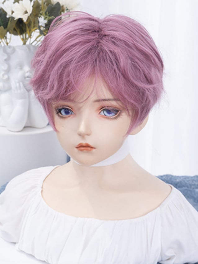 Pink-lila 24CM Kinnlänge Perücke mit Pony