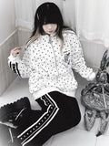 Printed Long-Sleeve Kei Jacket with Polka Jirai Decorations Stud Dot Casual White