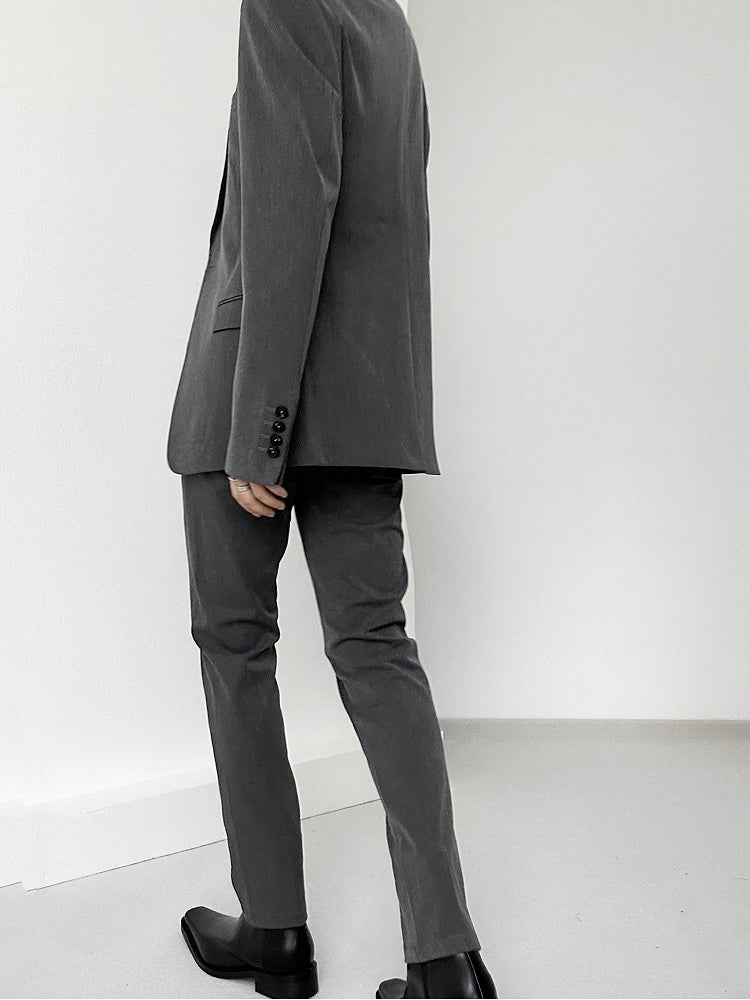 Lolita Straight-Leg Loops Pants Ouji Gray Pockets with Slant High-waist Belt