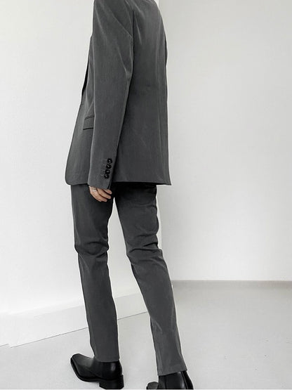 Lolita Straight-Leg Loops Pants Ouji Gray Pockets with Slant High-waist Belt