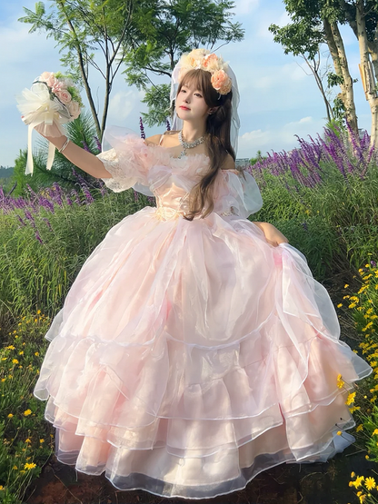 Dress Basque Plus Available Hanayome Waist Pink Lace-up Sizes Hime Gorgeous