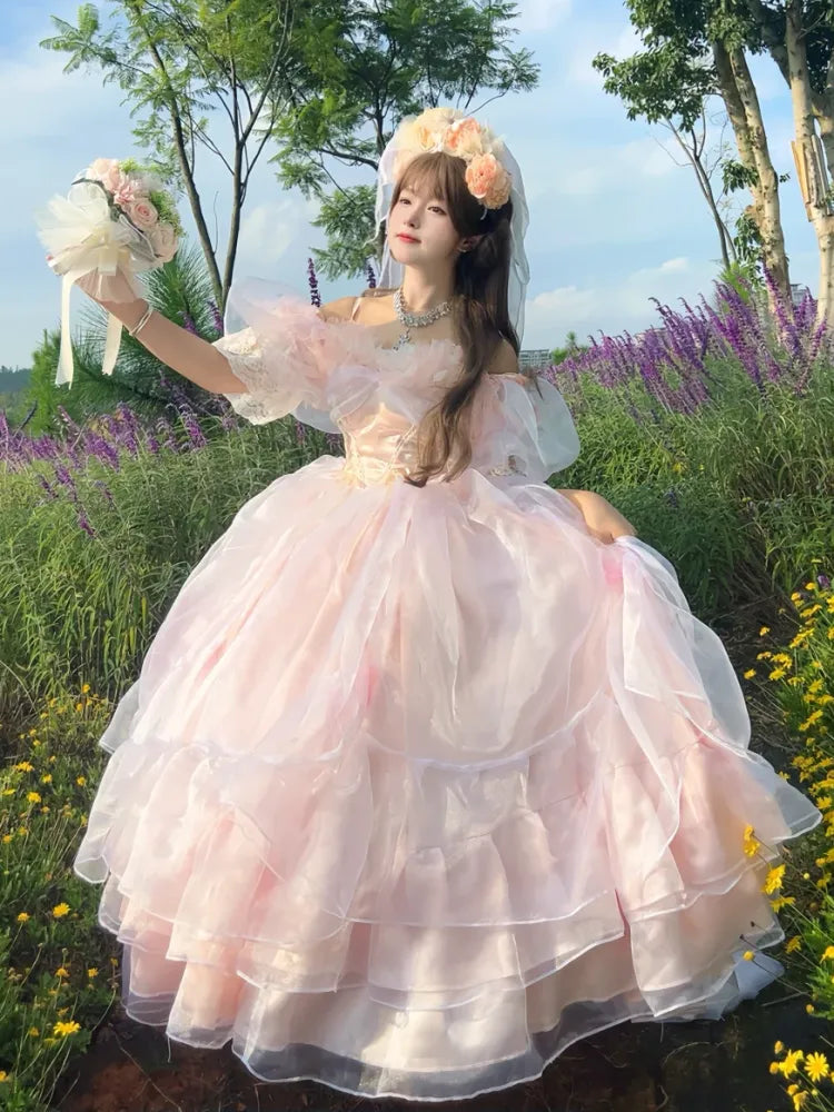 Hanayome Available Pink Basque Waist Lace-up Gorgeous Plus Sizes Hime Dress