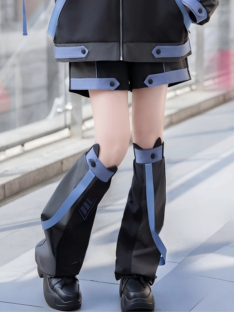 Cyber ​​Ohrenwärmer Manschetten Neko Kitty Blau mit Schwarz und Bein