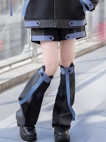 Cyber ​​Ohrenwärmer Manschetten Neko Kitty Blau mit Schwarz und Bein