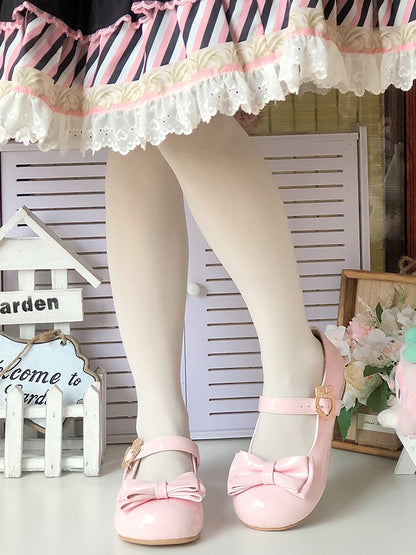 Janes Toe Round Design Pink Leather - PU Low-heel Mary