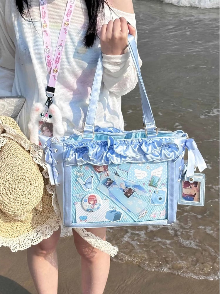 Tasche Blau Karte Ita Halter Rüschen Riemen Satin Mit Borten Schleife Selbstbinden