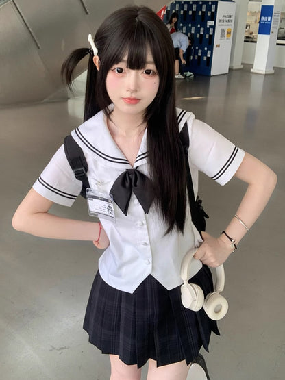 Black Pleated 42CM JK Pattern Uniform Plaid Skirt