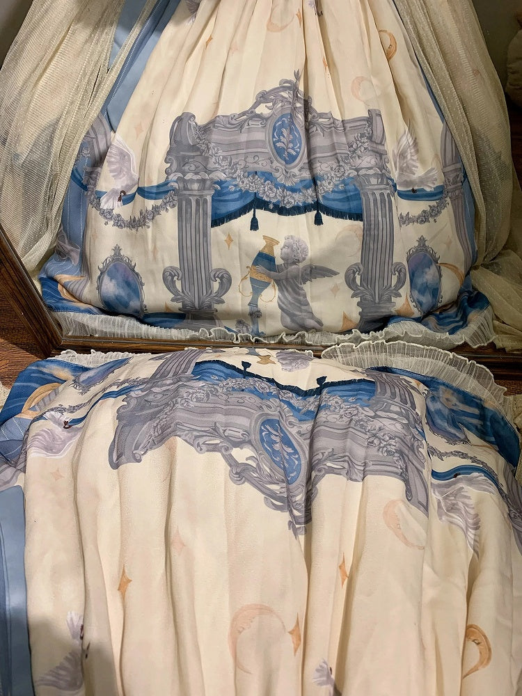 Edward Basque Lolita Print Kleid Klassischer Hals Elegantes Engelsstück Taille Eins