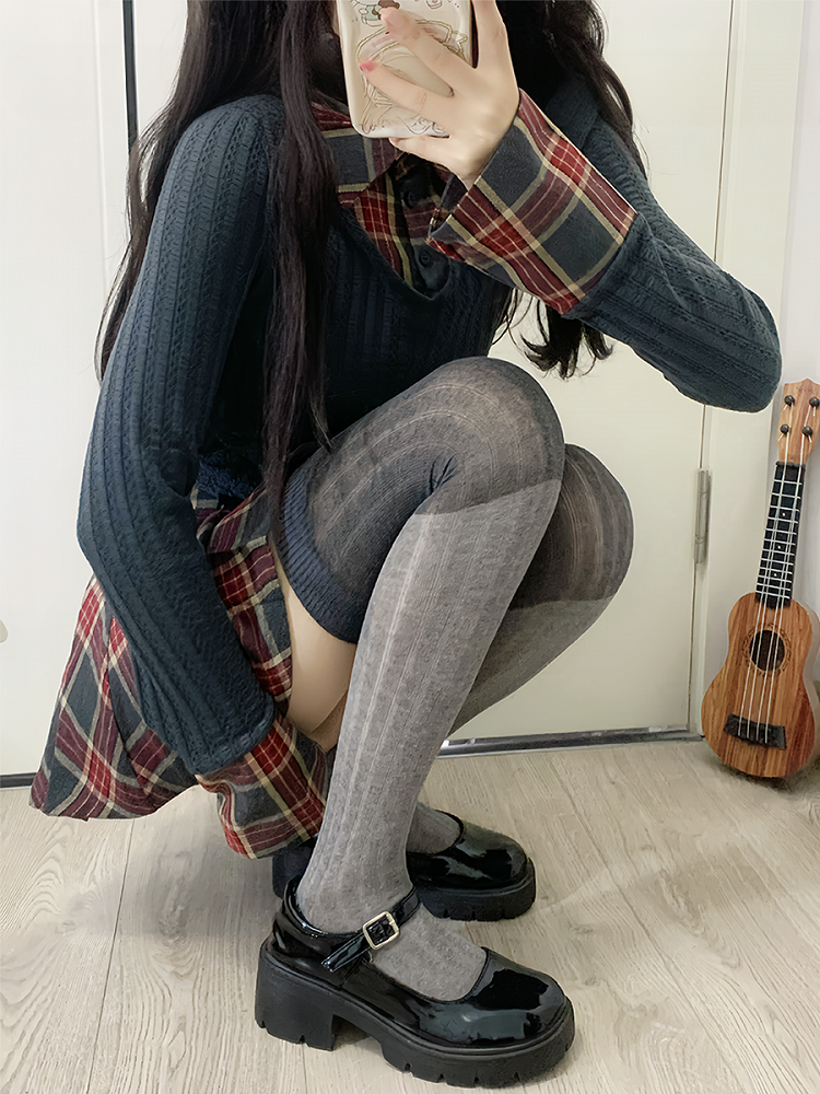 Light Grey&Dark Grey Overknee Stockings