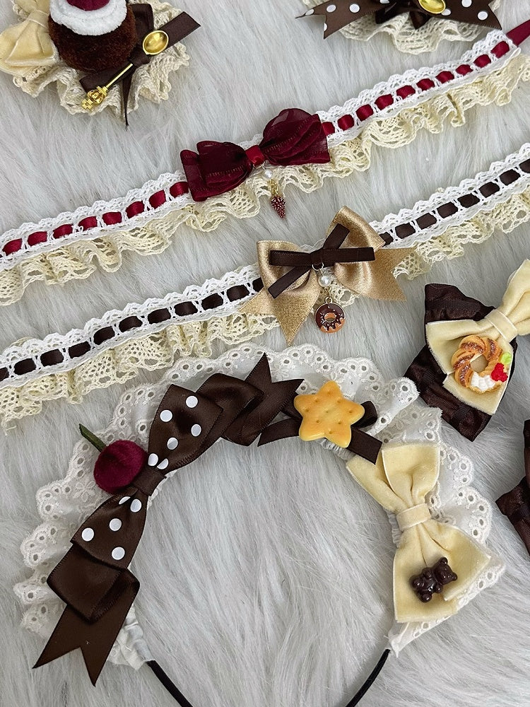 KC Lace Sweet Decoration with Bows Brown/Blue andCherry Lolita