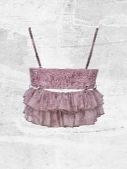 Peplum Y2K Cami Detachable with Sequin Butterfly Crop Punk Pink Rhinestone Pastel