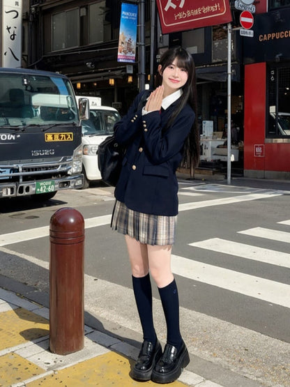 Dusty Purple Plaid Preppy Style 42CM/45CM/48CM/56CM JK Uniform Pleated Skirt