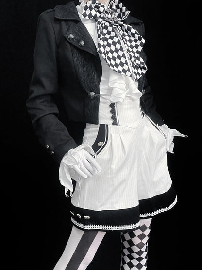 with Silver Train Buttons Black Detachable Accents Cropped Ouji and Jacket Chain Fashion