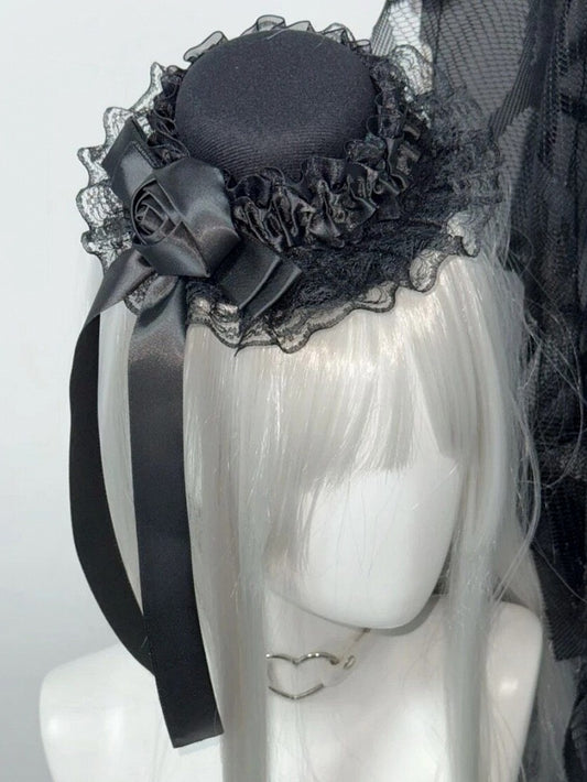 Gothic Lace Trim Rose Mini Hat in Two Colors - Post-2000 Gift Shop