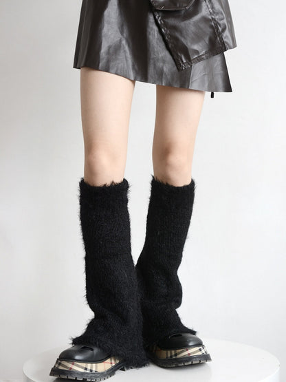 Plush Flared Knitted Leg Warm Warmers Black/White/Gray