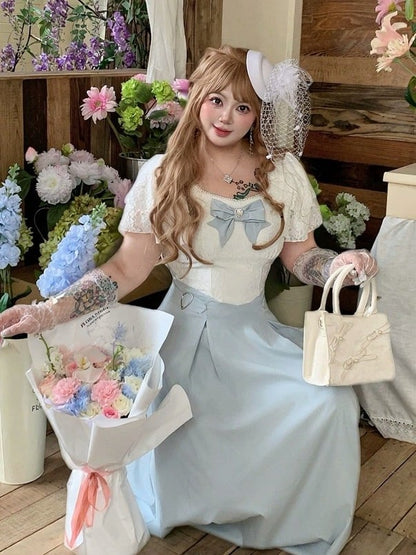Elegant Blue White Heart Crystal Bowknot Long Dress - Hard Candy