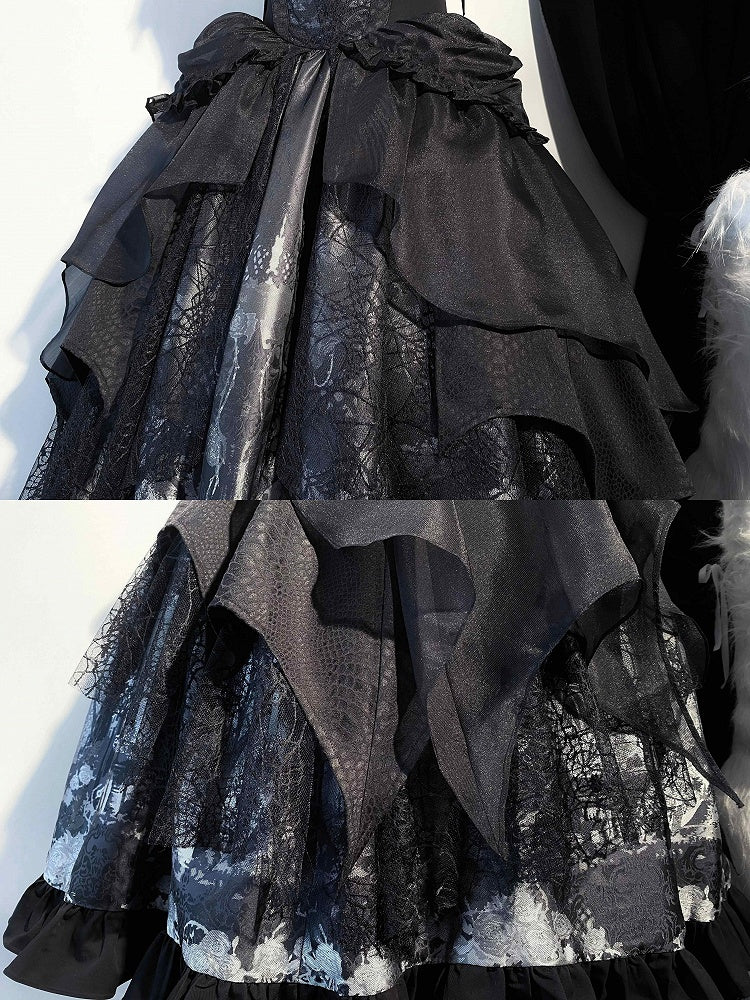 Overlay Layered Dress Gothic Irregular Lolita Gray JSK Black with