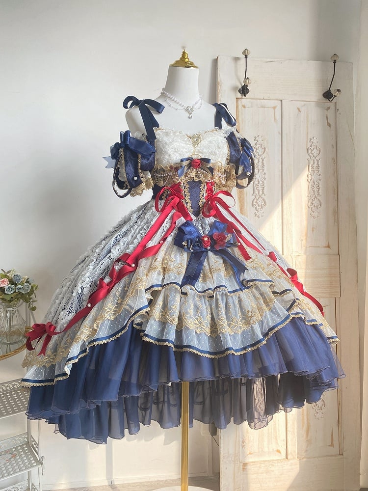 Corset Dark White Blue Red Lolita High-low Snow and Dress Hanayome