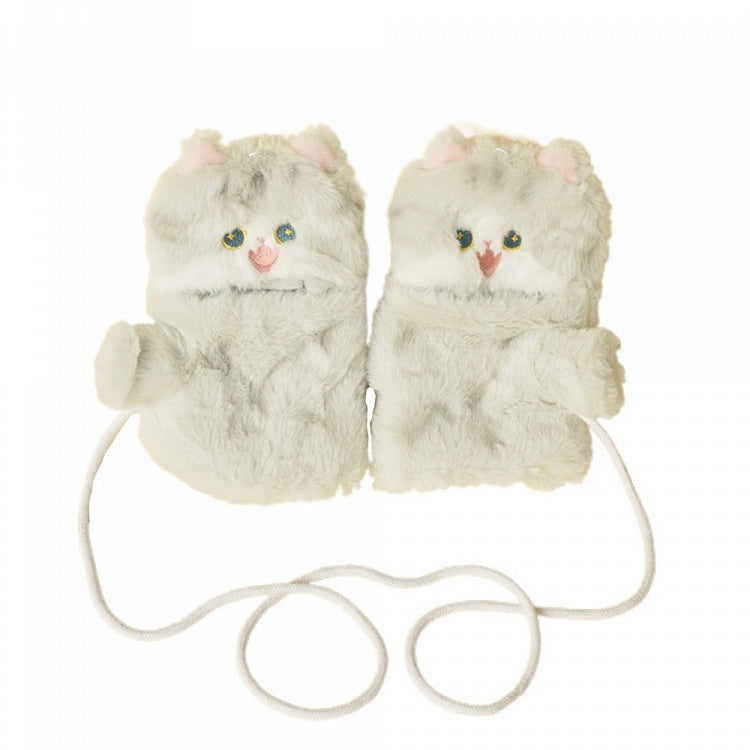 Graue süße Plüschhandschuhe in Katzenform