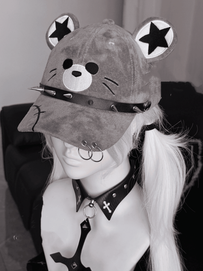 キャップデザイン スタッド パンク マウス 詳細 グレー 尖った