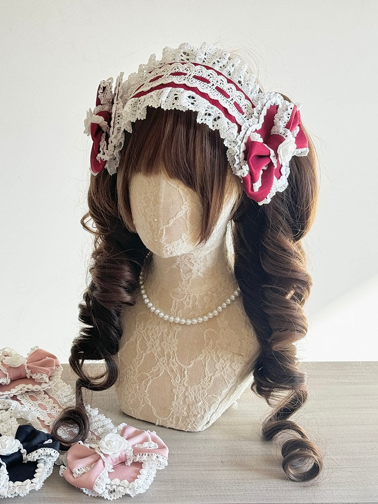 Lace Heart-Shaped Red White Detachable Hairclips Hairband with