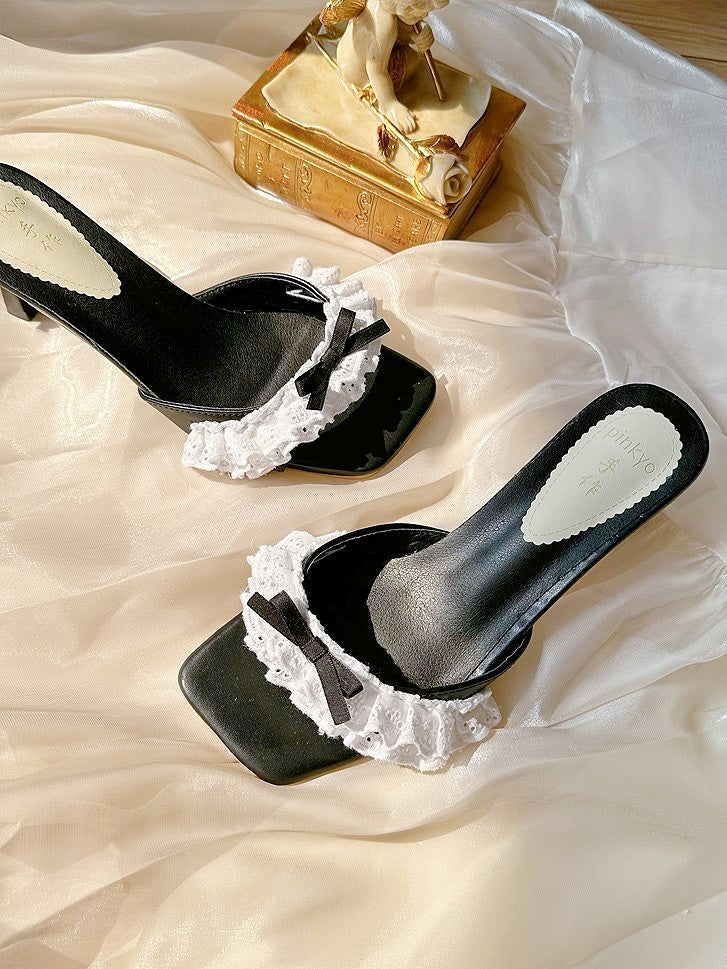 Heel Elegant Sandals Lolita Black 3.5cm Low-heel with