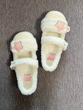 Akzent Beige Lolita Plüsch Fleece-gefüttert Rosa Stern - Snap Flats Cozy Button