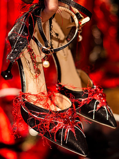 Spider Heels Gothic Pointed Heart Design Toe Decorated Lolita High 5CM/8.5CM BlueRed