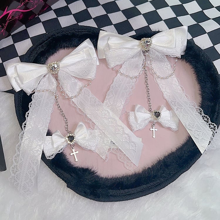 Spitzenschleife, Kreuz, Kei-Charm-Besatz, Jirai-Farboptionen, Haarspangen 3