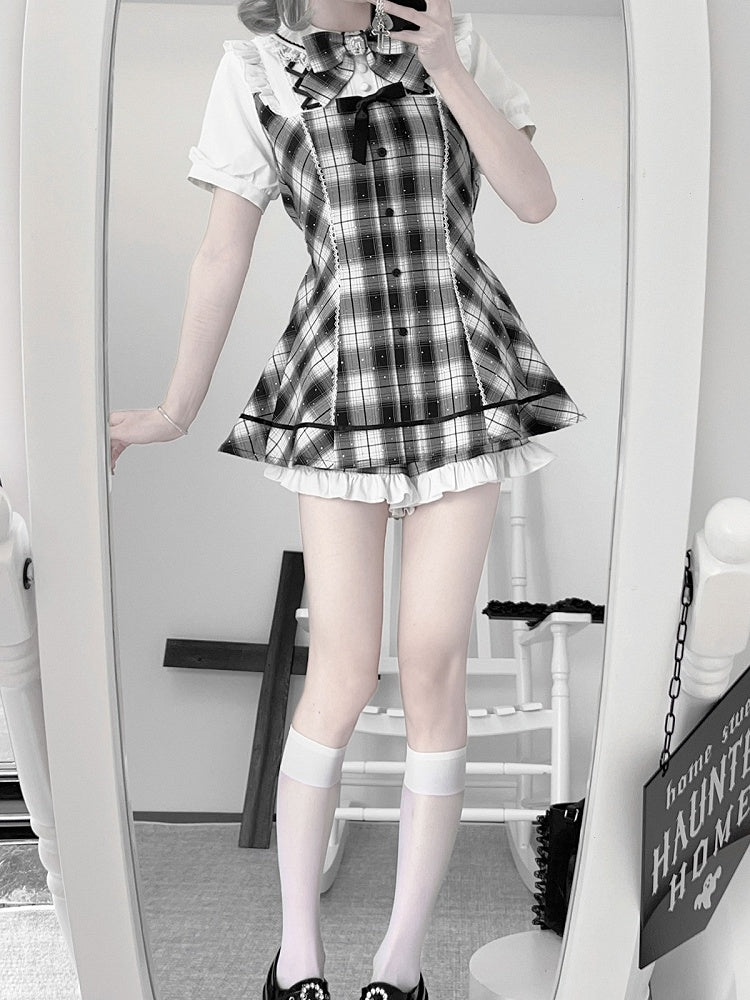 Black & White Plaid Dress with Sparkle & Shorts - Bunny Rush