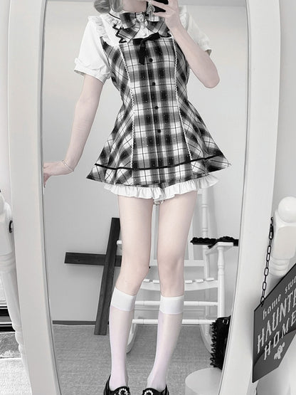 Black & White Plaid Dress with Sparkle & Shorts - Bunny Rush