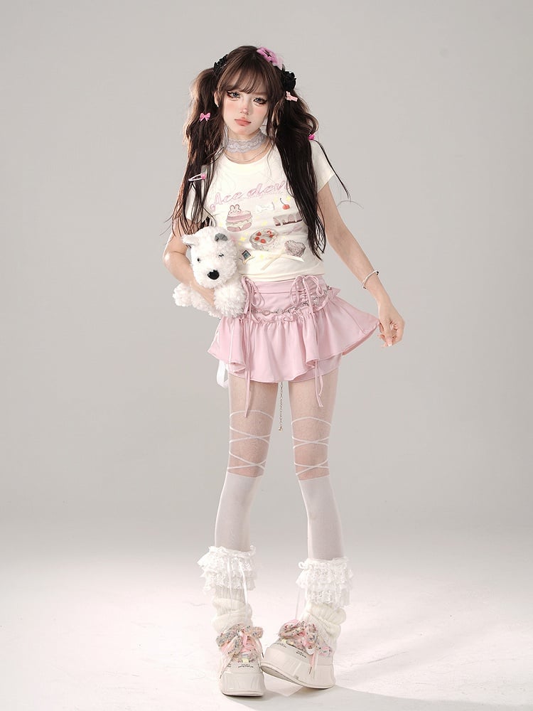 Tailliertes T-Shirt mit Schleife und Aprikosen-Süßigkeiten-Grafik