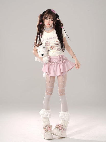 Tailliertes T-Shirt mit Schleife und Aprikosen-Süßigkeiten-Grafik