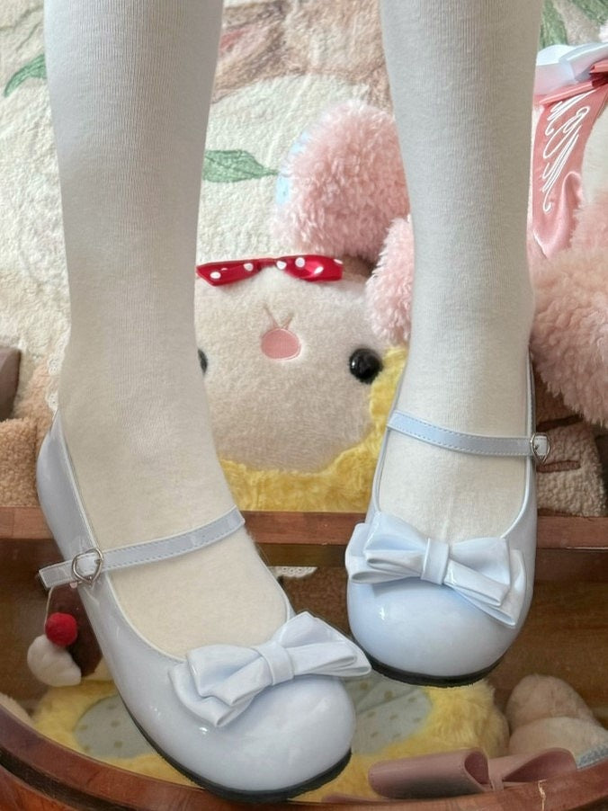 Blue PU Sweet Lolita Mary Janes with 1 cm Heel & Bow Accents