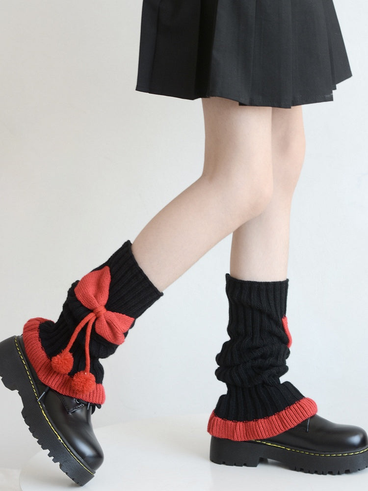 5 Colors Bowknot Ruffled Knitted Leg Warmers with Pom-Pom Decorations