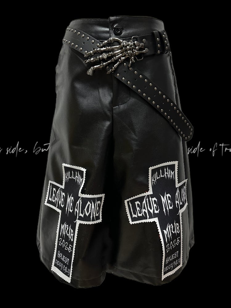 Rock Y2K Black Cross Applique Punk PU Wide-Leg Pants