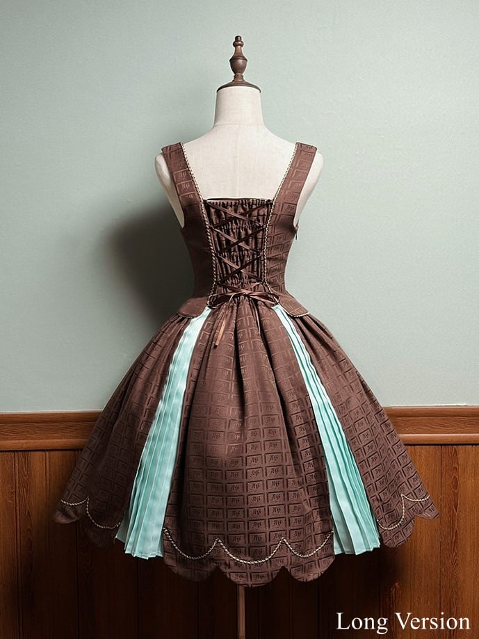 Scoop Scalloped Dress Chocolate Sweet Mint Hem with Lolita Neckline Edge Green