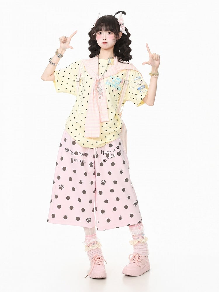 Yellow Star Print T-Shirt with Hairclip - Languid Park