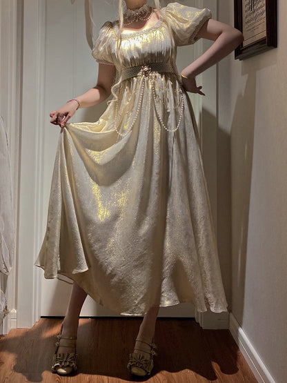Champagne Empire Waist Lolita OP Dress with Beadwork - Qian Mu