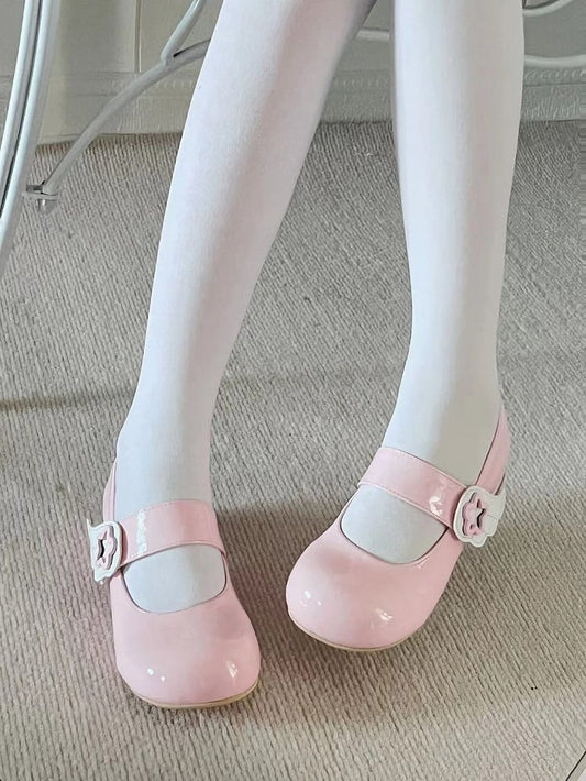 自来系ピンクロリータスターウィングメリージェーンシューズ