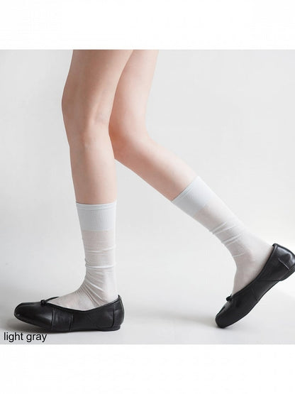 Split-Toe Ribbed Sheer Mid-Calf Socks, Minimalist, 4 Colors - Night Experiment