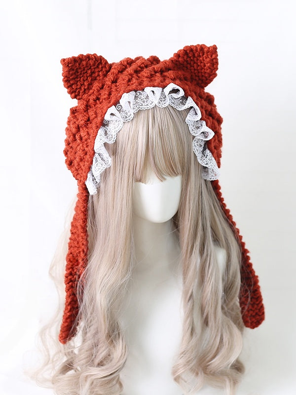 Colors Knitted Lolita Hat Ear - Kitty trimmed Sweet Lace 5