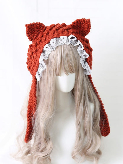 Colors Knitted Lolita Hat Ear - Kitty trimmed Sweet Lace 5